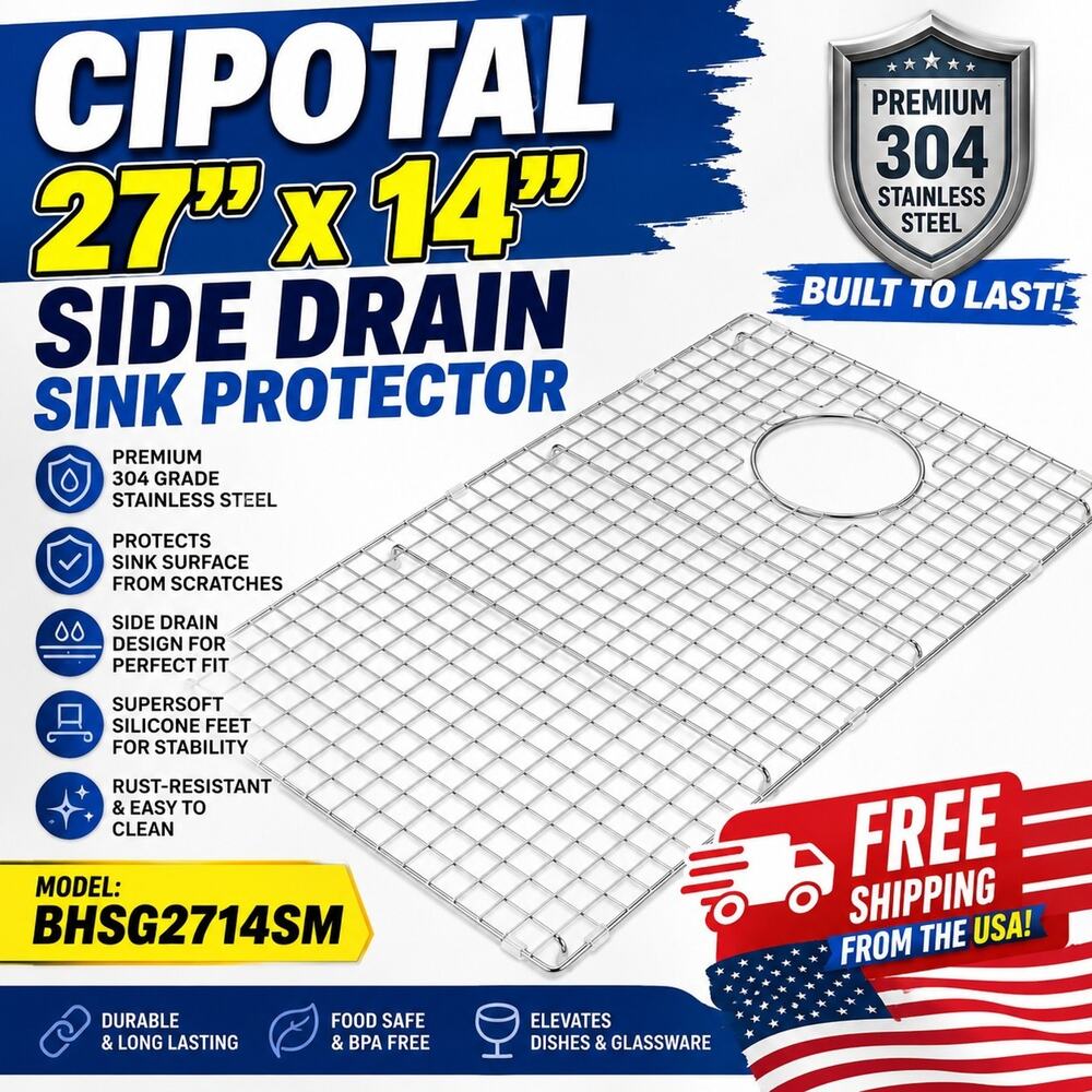 CIPOTAL 27 In. X 14 In. side Drain Kitchen Sink Bottom Grid #BHSG2714M